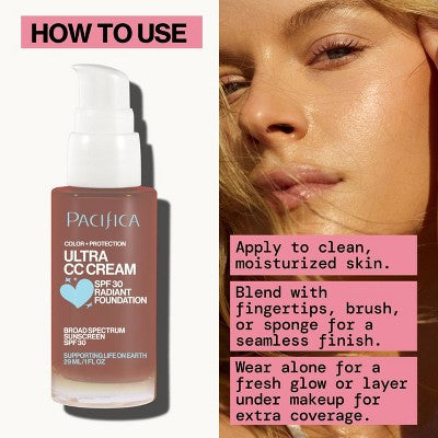 Pacifica Ultra CC Cream Radiant Foundation with SPF 17 Cool/Deep 1 fl oz - Imperfect Box